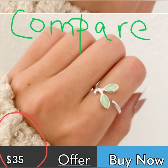 Frosted Green Opal Leaf Ring  2 Available - Picture 14 of 15